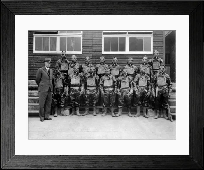 Framed Print : Gas and smoke mask training, WW2 Framed Print : Gas and smoke mask training, WW2