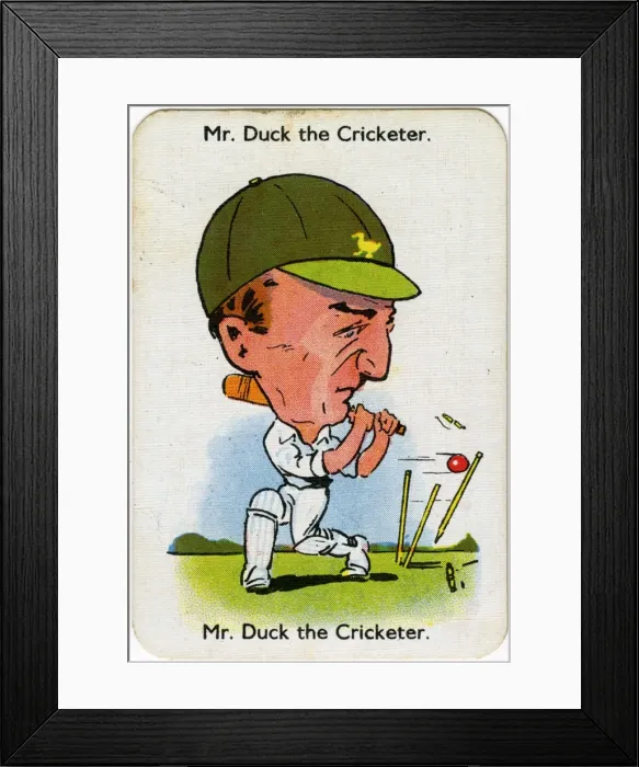 Framed Print : Happy Families Playing Cards - Mr Duck the Cricketer Framed Print : Happy Families Playing Cards - Mr Duck the Cricketer