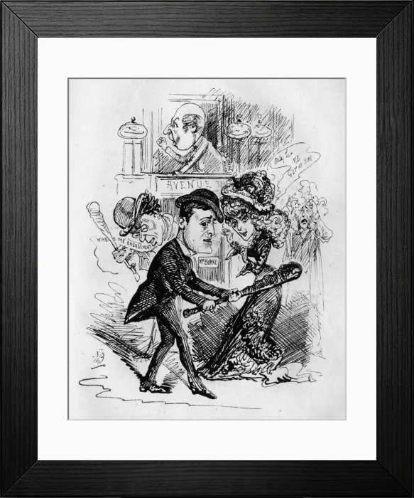 Framed Print : Cartoon, scene outside the Avenue Theatre, London Framed Print : Cartoon, scene outside the Avenue Theatre, London