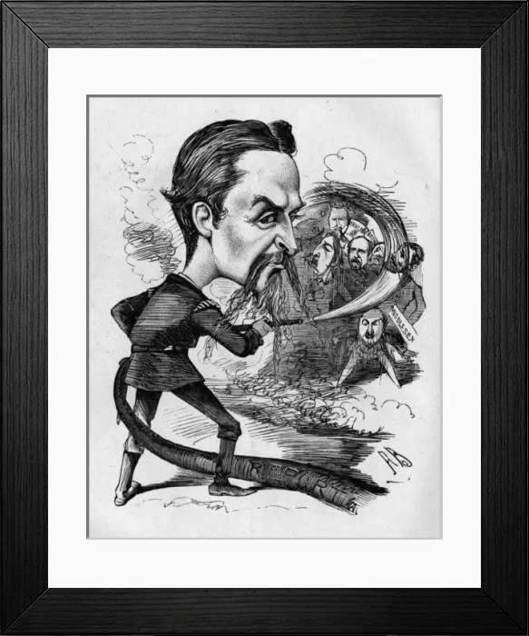 Framed Print : Caricature, Captain Eyre Massey Shaw, fire brigade chief Framed Print : Caricature, Captain Eyre Massey Shaw, fire brigade chief