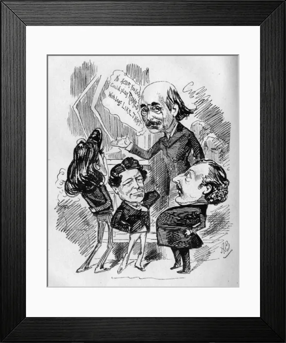 Framed Print : Caricature of Dion Boucicault and three other actors Framed Print : Caricature of Dion Boucicault and three other actors