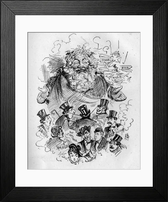 Framed Print : Cartoon, Father Christmas and theatre people Framed Print : Cartoon, Father Christmas and theatre people