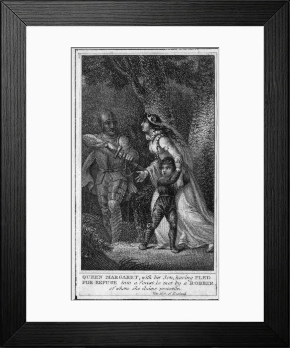 Framed Print : Queen Margaret of Anjou with son and robber Framed Print : Queen Margaret of Anjou with son and robber