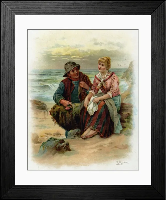 Framed Print : Fisherman wooing a young woman Framed Print : Fisherman wooing a young woman