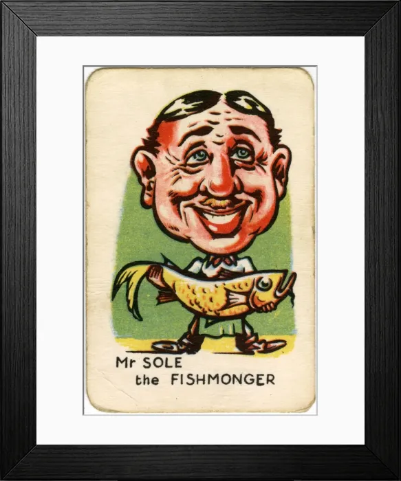 Framed Print : Happy Familes Playing Cards - Mr Sole the Fishmonger Framed Print : Happy Familes Playing Cards - Mr Sole the Fishmonger