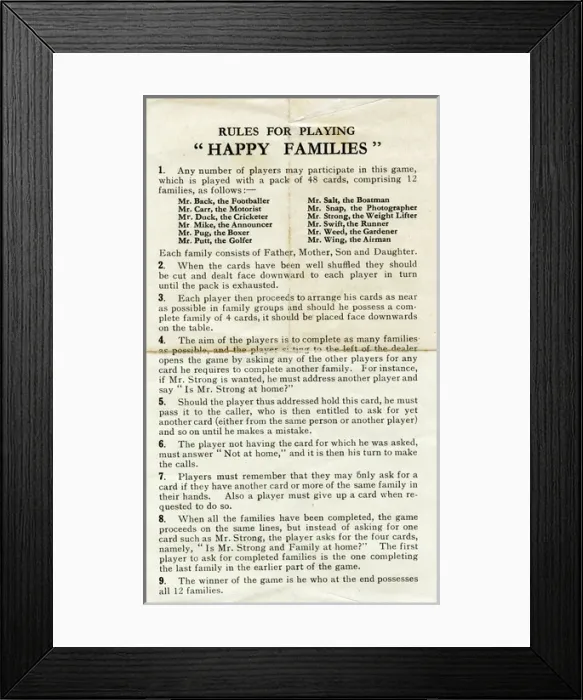 Framed Print : Happy Families Playing Cards - Rules for Playing Framed Print : Happy Families Playing Cards - Rules for Playing