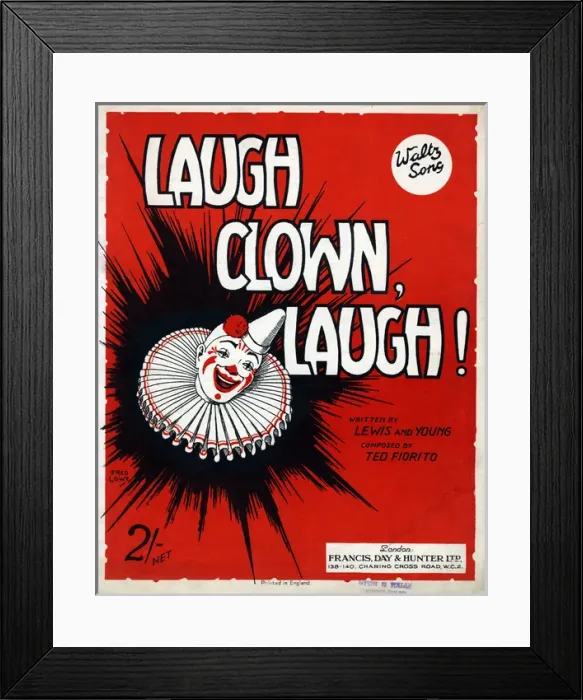 Framed Print : Music cover, Laugh Clown Laugh Framed Print : Music cover, Laugh Clown Laugh