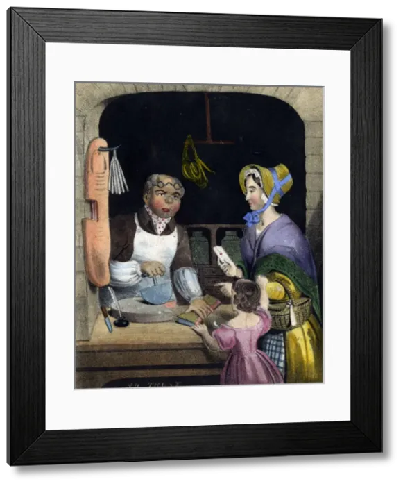 Framed Print : Scene in a grocers shop -- No Trust Framed Print : Scene in a grocers shop -- No Trust