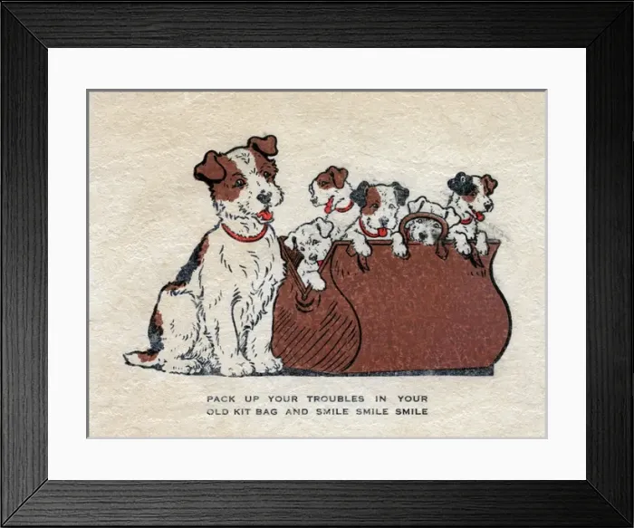 Framed Print : Pack Up Your Troubles - Dog and Puppies