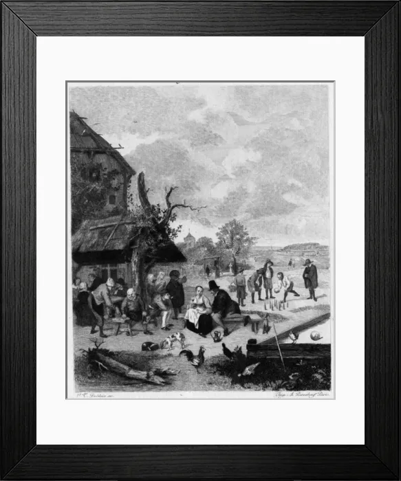 Framed Print : People playing skittles in the countryside Framed Print : People playing skittles in the countryside
