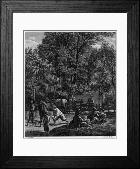 Framed Print : People playing skittles in a field Framed Print : People playing skittles in a field
