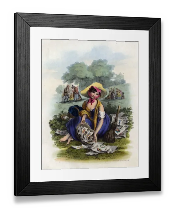 Framed Print : Pray Give A Trifle - girl with scrapbook scraps Framed Print : Pray Give A Trifle - girl with scrapbook scraps