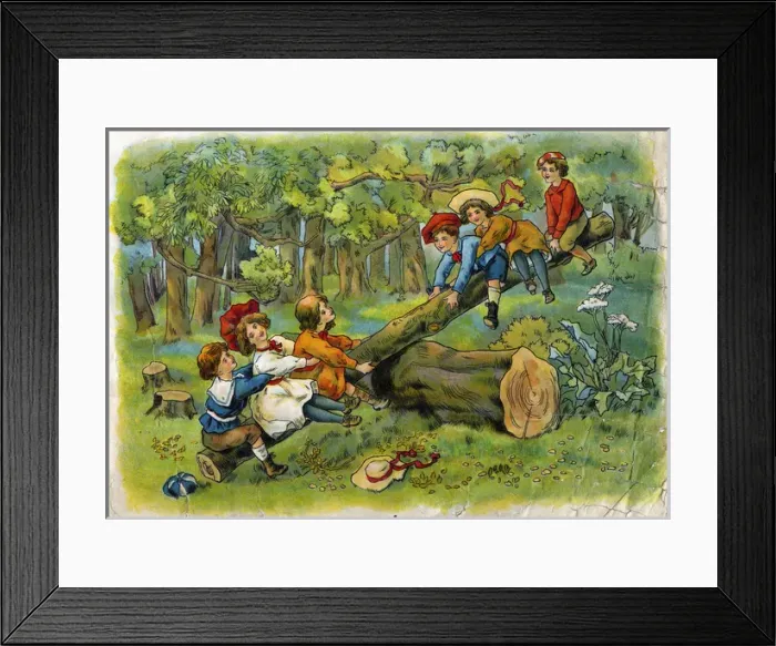 Framed Print : Six children on a seesaw Framed Print : Six children on a seesaw