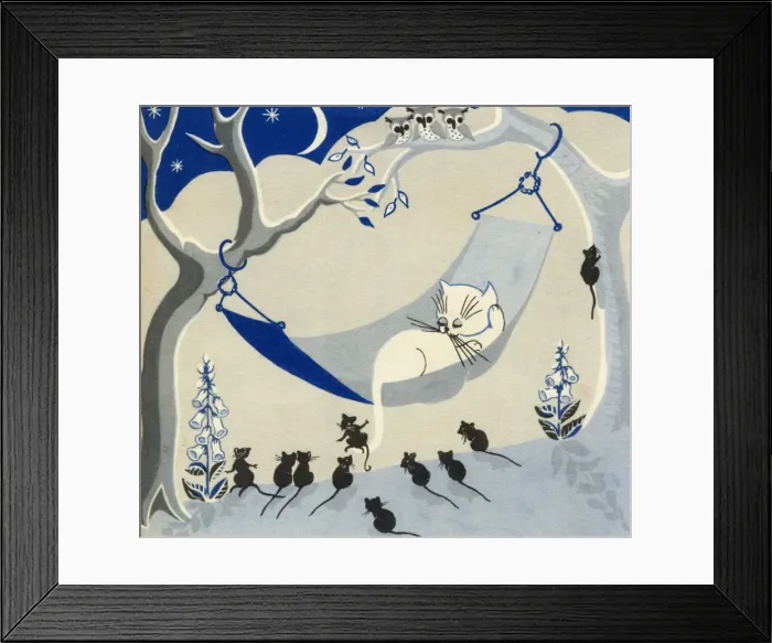 Framed Print : Sleeping cat in hammock with mice watching Framed Print : Sleeping cat in hammock with mice watching