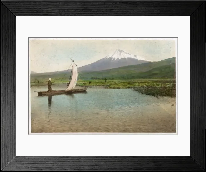 Framed Print : Mount Fuji, Japan - A small sailing boat crosses wetlands Framed Print : Mount Fuji, Japan - A small sailing boat crosses wetlands