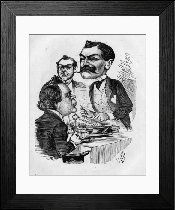 Framed Print : Cartoon, H J Byron and J L Toole at dinner Framed Print : Cartoon, H J Byron and J L Toole at dinner