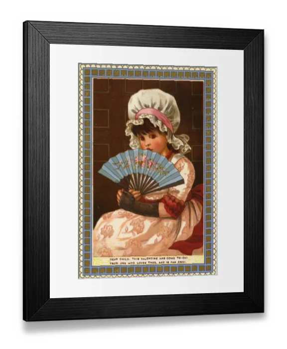 Framed Print : Valentine card, girl with fan Framed Print : Valentine card, girl with fan
