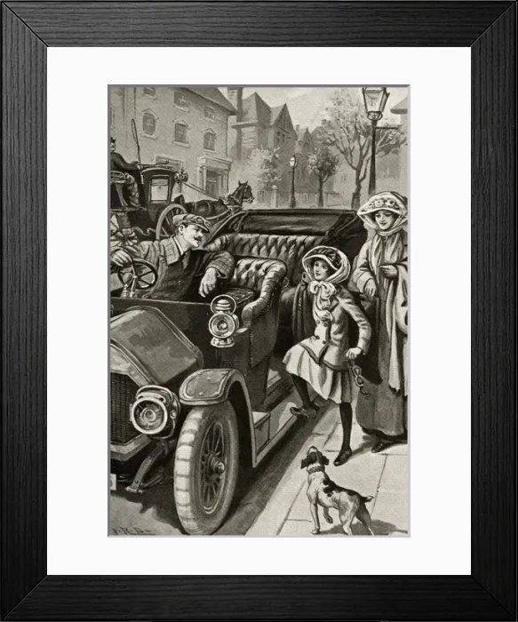 Framed Print : Illustration, Vicky goes for a drive in a new motor car Framed Print : Illustration, Vicky goes for a drive in a new motor car