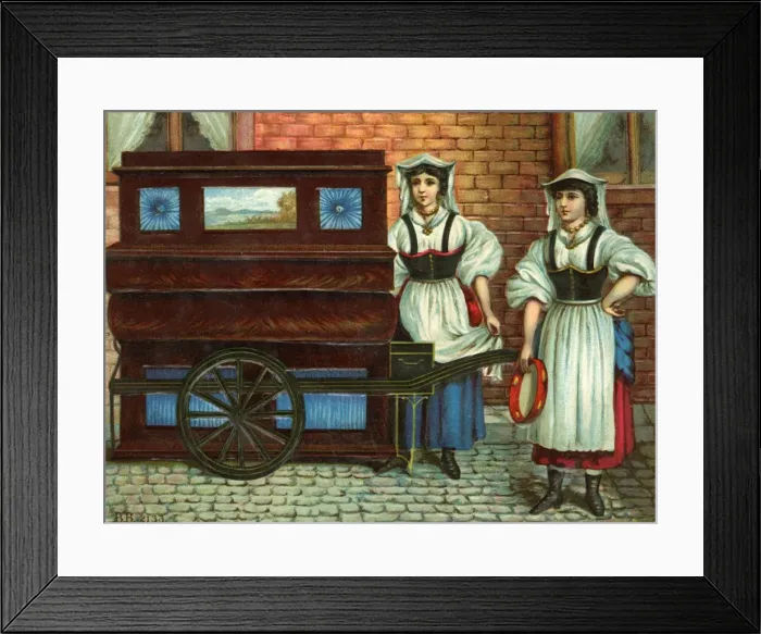Framed Print : Victorian Scrap - street barrel organ Framed Print : Victorian Scrap - street barrel organ