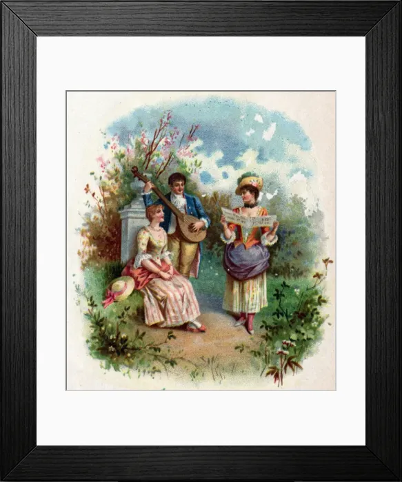 Framed Print : Victorian Transfer design, three musicians Framed Print : Victorian Transfer design, three musicians
