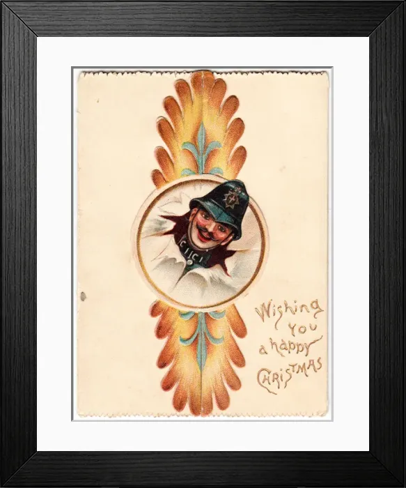 Framed Print : Smiling policeman on a Christmas card Framed Print : Smiling policeman on a Christmas card