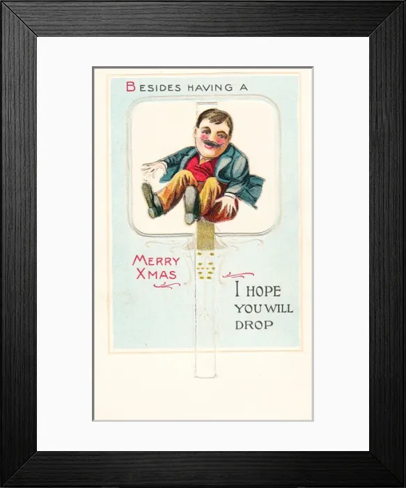Framed Print : Smiling man on a Christmas and New Year card Framed Print : Smiling man on a Christmas and New Year card