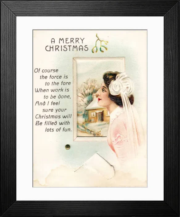 Framed Print : Smiling woman on a Christmas card Framed Print : Smiling woman on a Christmas card