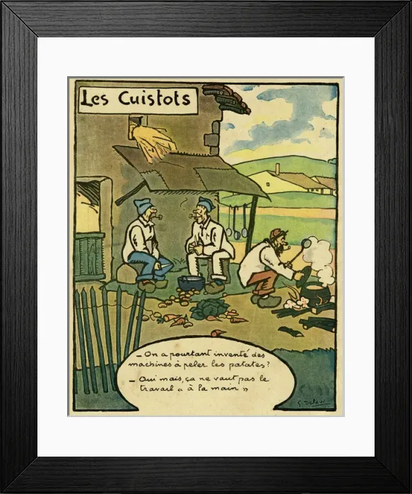 Framed Print : Cartoon, Peeling potatoes, WW1 Framed Print : Cartoon, Peeling potatoes, WW1