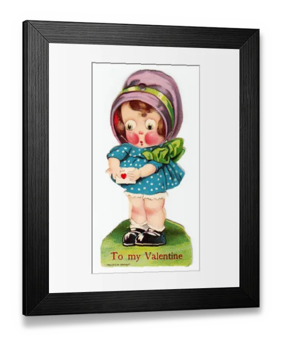 Framed Print : Little girl with envelope on a Valentine card Framed Print : Little girl with envelope on a Valentine card