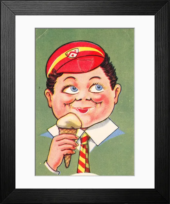 Framed Print : Smiling schoolboy with ice cream on a greetings card Framed Print : Smiling schoolboy with ice cream on a greetings card