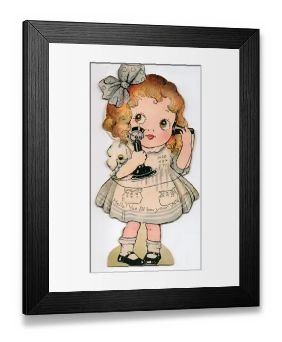 Framed Print : Little girl on the telephone on a Valentine card Framed Print : Little girl on the telephone on a Valentine card