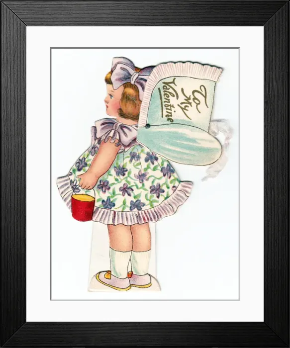 Framed Print : Little girl in a bonnet on a Valentine card Framed Print : Little girl in a bonnet on a Valentine card