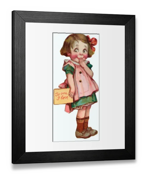 Framed Print : Little girl with envelope on a Valentine card Framed Print : Little girl with envelope on a Valentine card