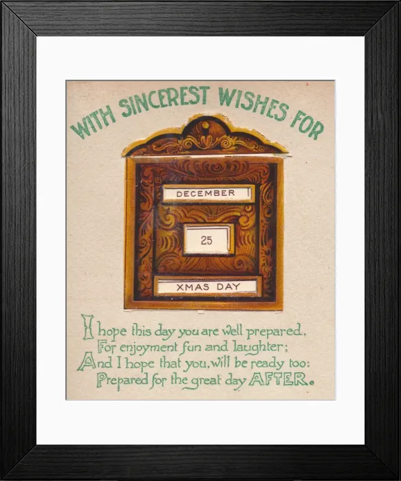 Framed Print : Wooden calendar on a Christmas card Framed Print : Wooden calendar on a Christmas card