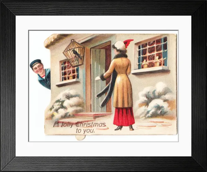 Framed Print : Woman and sailor on a Christmas card Framed Print : Woman and sailor on a Christmas card