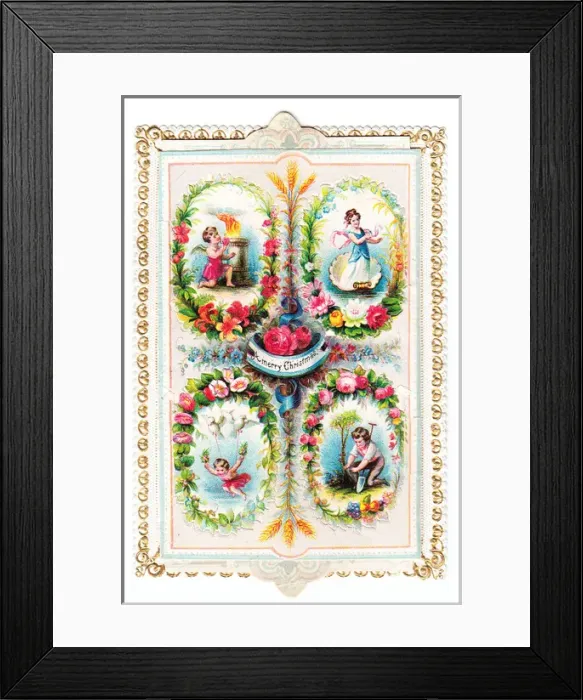 Framed Print : Four oval vignettes on a Christmas card Framed Print : Four oval vignettes on a Christmas card