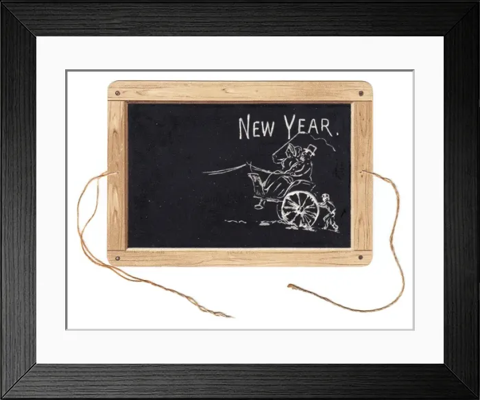Framed Print : New Year card in the shape of a childs slate Framed Print : New Year card in the shape of a childs slate