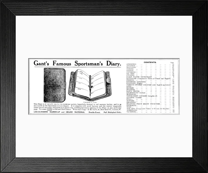 Framed Print : Gants Famous Sportsmans diary Framed Print : Gants Famous Sportsmans diary