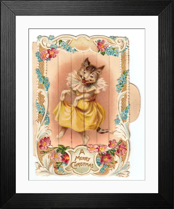 Framed Print : Cat dancing on a Christmas card