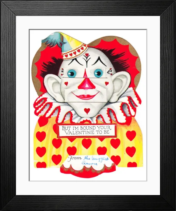 Framed Print : Colourful clown on a Valentine card Framed Print : Colourful clown on a Valentine card