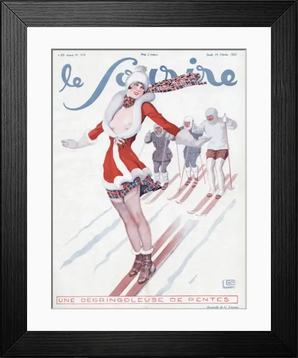 Framed Print : Woman skier and her admires Framed Print : Woman skier and her admires