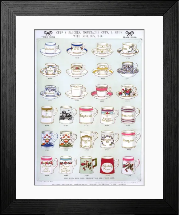 Framed Print : Cups and Saucers, Mugs with Mottoes, Plate 35 Framed Print : Cups and Saucers, Mugs with Mottoes, Plate 35
