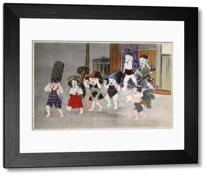 Framed Print : Seven young Japanese toddlers fooling around Framed Print : Seven young Japanese toddlers fooling around