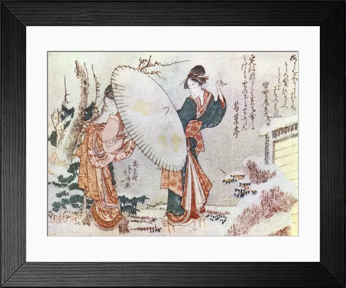 Framed Print : Hokusai woodcut - Girl walking in the snow Framed Print : Hokusai woodcut - Girl walking in the snow