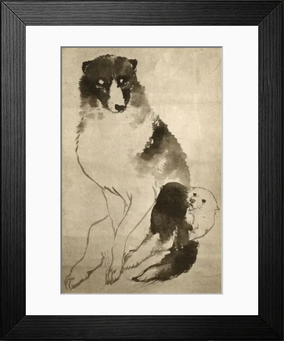 Framed Print : Watanabe Nangaku print - Dog and Puppy Framed Print : Watanabe Nangaku print - Dog and Puppy