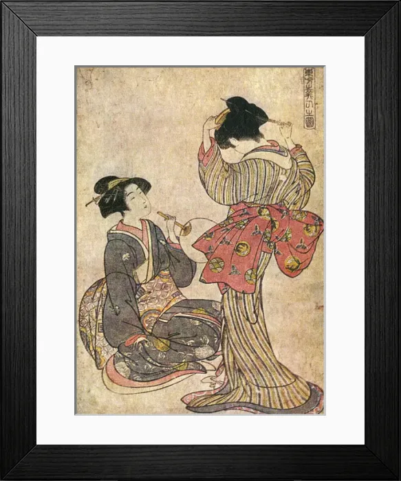 Framed Print : Kitao Shigemasa print - Two Girls Framed Print : Kitao Shigemasa print - Two Girls