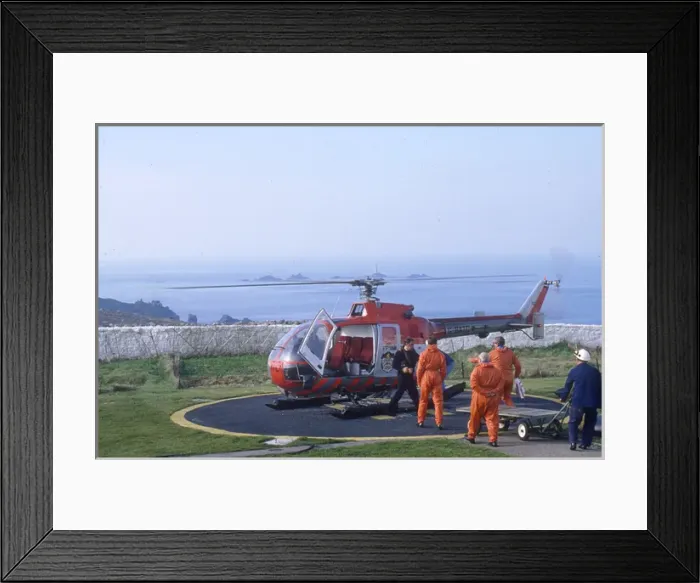 Framed Print : Lighthouse Keepers and Service Helicopter Framed Print : Lighthouse Keepers and Service Helicopter