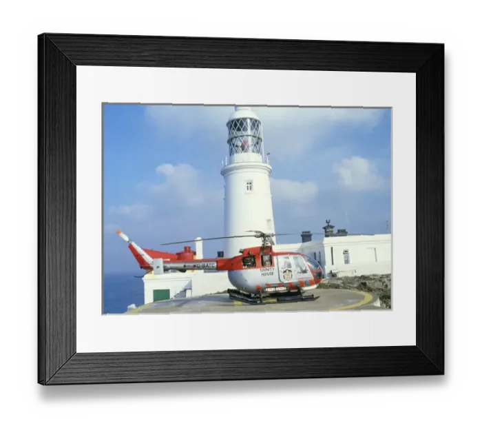 Framed Print : Round Island Lighthouse, Isles of Scilly, Service Helicopter Framed Print : Round Island Lighthouse, Isles of Scilly, Service Helicopter