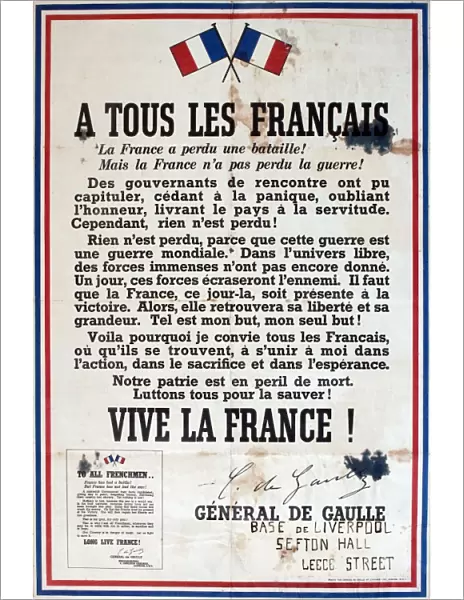 WW2 poster, A tous les francais, General de Gaulle
