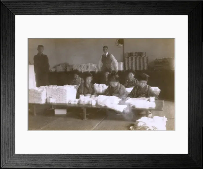 Framed Print : Bookbinding in a European-run Japanese paper factory Framed Print : Bookbinding in a European-run Japanese paper factory